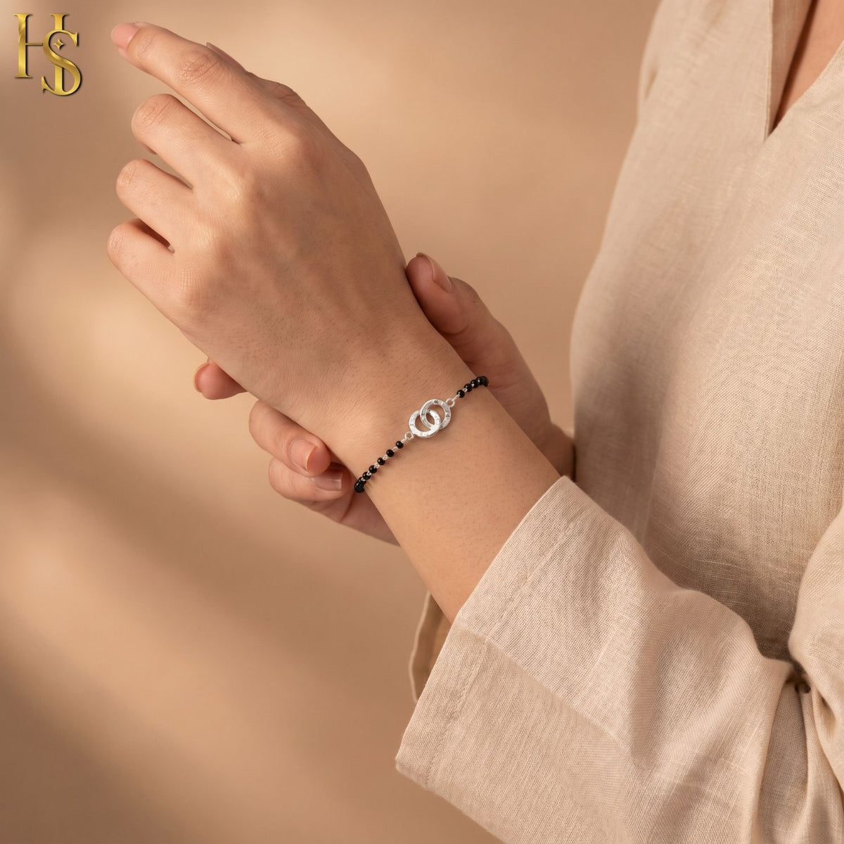 Unify Double Circle Link Mangalsutra Bracelet For Women in 925 Sterling Silver