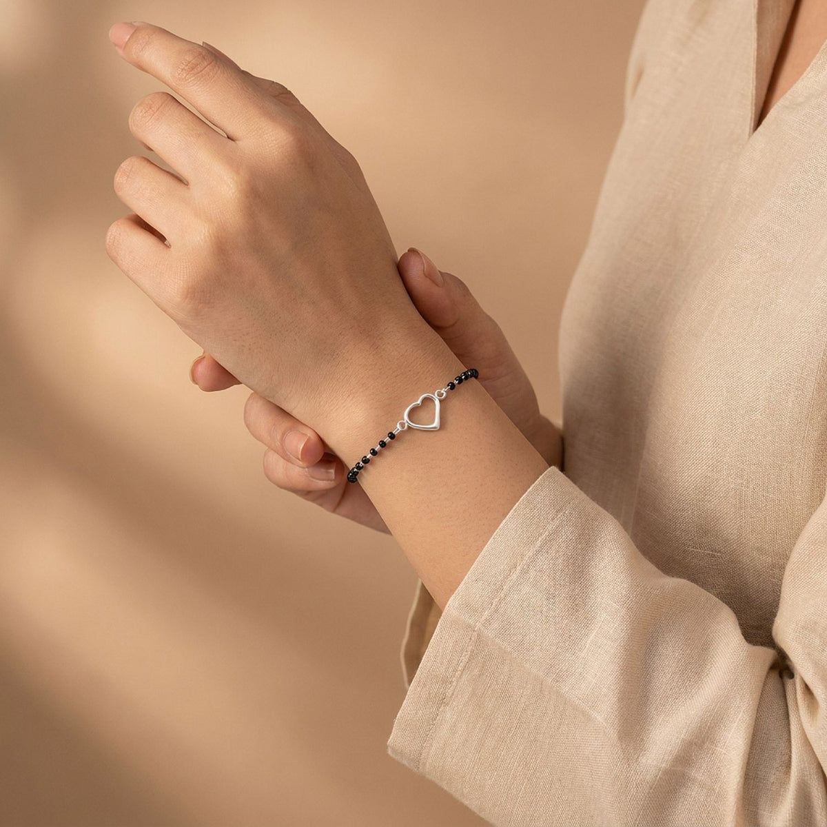 Dazzling Heart Mangalsutra Bracelet For Women in 925 Sterling Silver