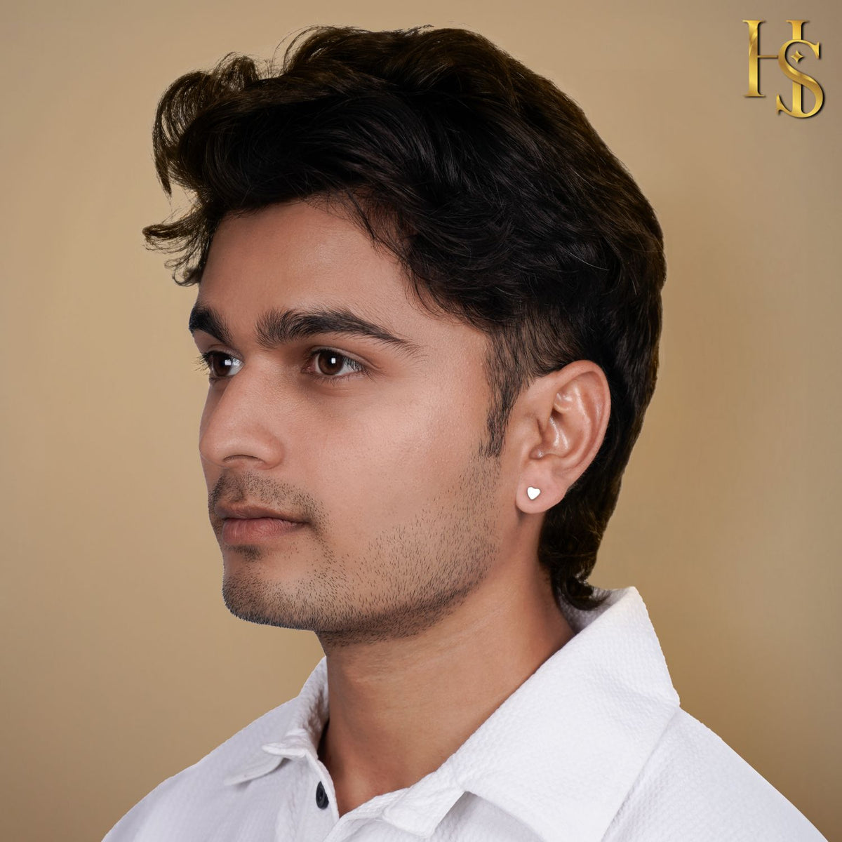 Mini Heart Stud Earrings in 925 Sterling Silver for Men