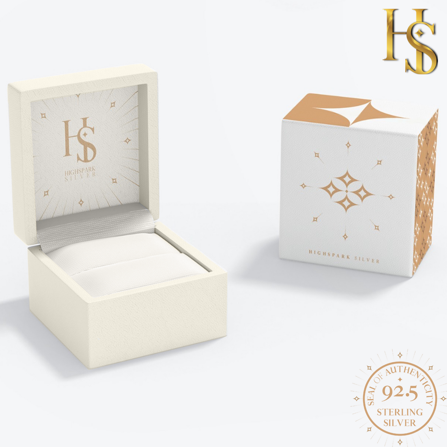 HighSpark signature jewellery gift box and 925 sterling silver certificate of authenticity, included with every order.