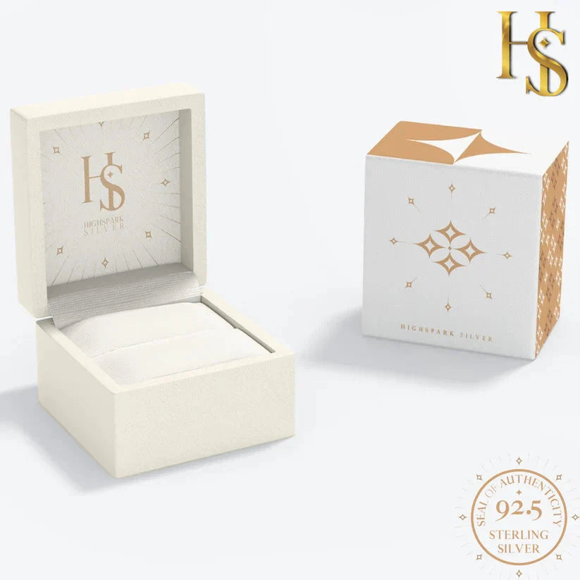 HighSpark signature jewellery gift box and 925 sterling silver certificate of authenticity, included with every order.