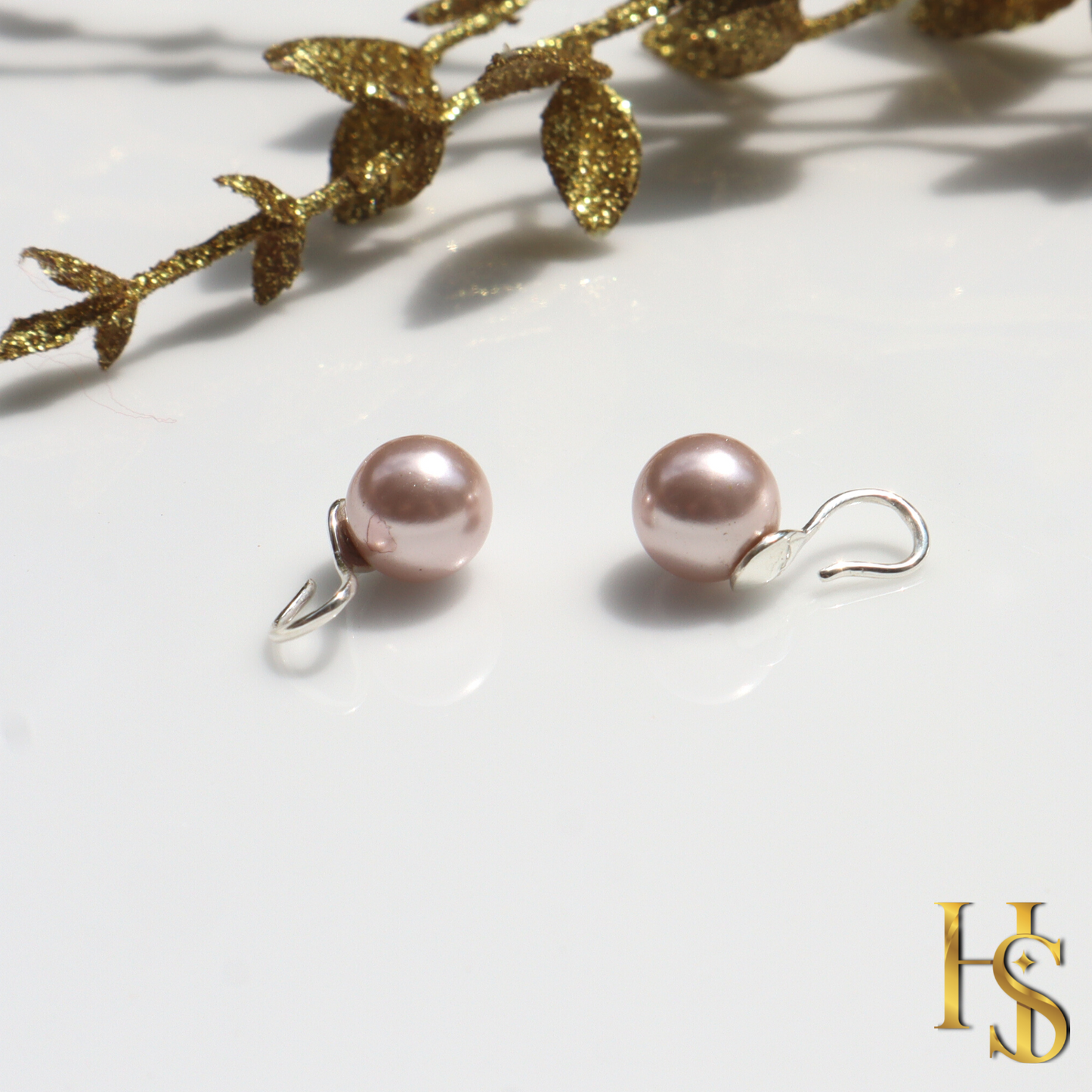 Pearl Rose Gold Stylish Round Earrings in Hook Design