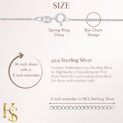 92.5 Sterling Silver, Box Chain 16 inches + 2 inch extension HighSpark