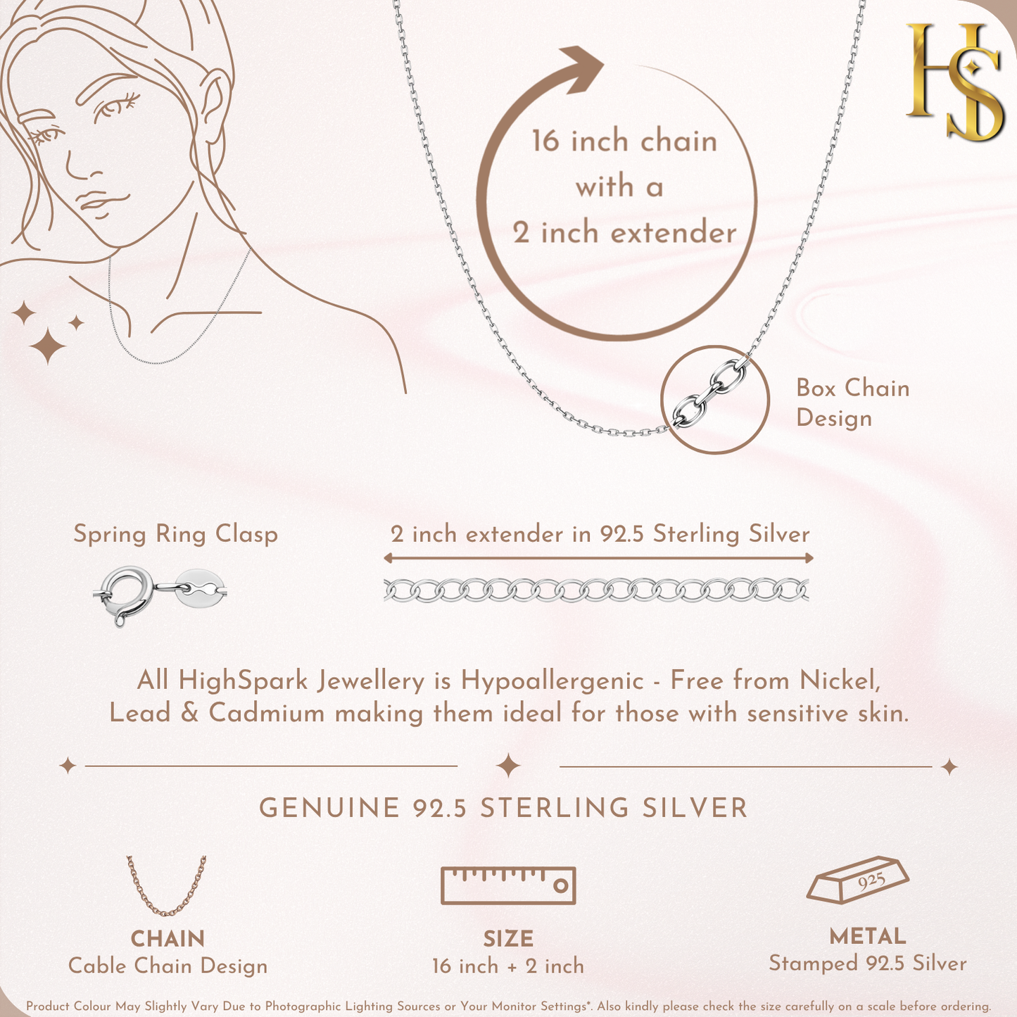92.5 Sterling Silver, Cable Chain for women HighSpark