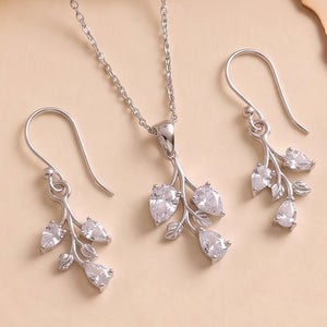 925 silver leaf pendant and earrings set - jewellery sets category