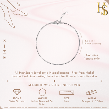 Mirror Finish Snake Chain Anklet in 925 Sterling Silver For Women