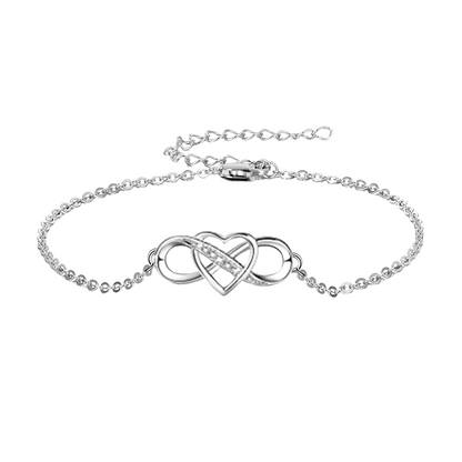 Studded Infinity Heart Anklet in 925 Sterling Silver With Diamond like Brilliance Sparkling Zirconia