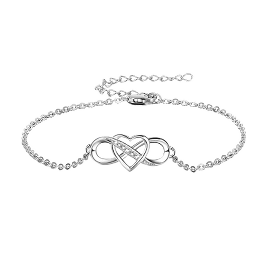 Studded Infinity Heart Anklet in 925 Sterling Silver With Diamond like Brilliance Sparkling Zirconia