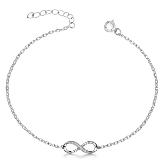 Studded Infinity Anklet in 925 Sterling Silver With Diamond like Brilliance Sparkling Zirconia