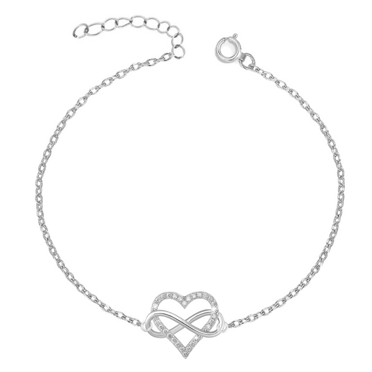 Studded Heart Infinity Anklet in 925 Sterling Silver With Diamond like Brilliance Sparkling Zirconia