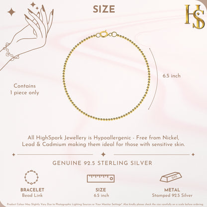 Ball Chain Bracelet For Women in 925 Sterling Silver with 18k Gold Finish