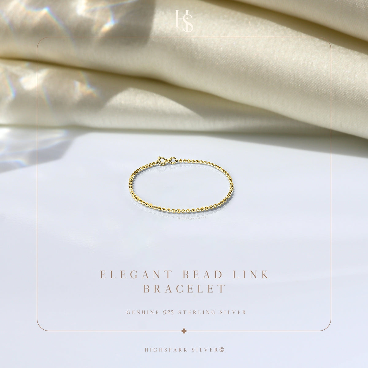 Ball Chain Bracelet For Women in 925 Sterling Silver with 18k Gold Finish