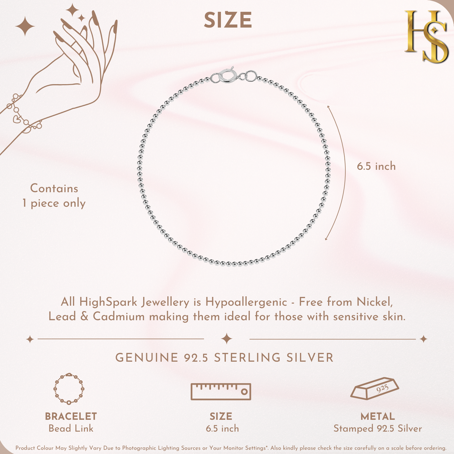 Elegant Bead Link Bracelet In 925 Sterling Silver for Women