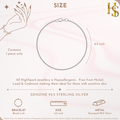 Elegant Bead Link Bracelet In 925 Sterling Silver for Women