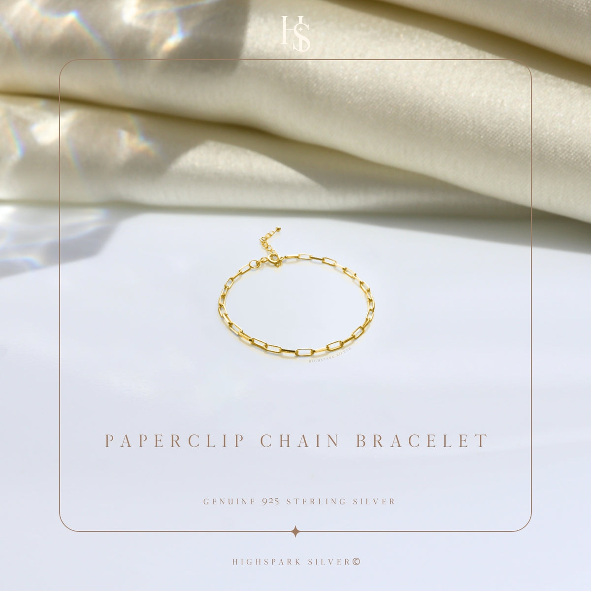 Paperclip Chain Bracelet For Women in 925 Sterling Silver in 18k Gold Finish