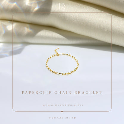Paperclip Chain Bracelet For Women in 925 Sterling Silver in 18k Gold Finish