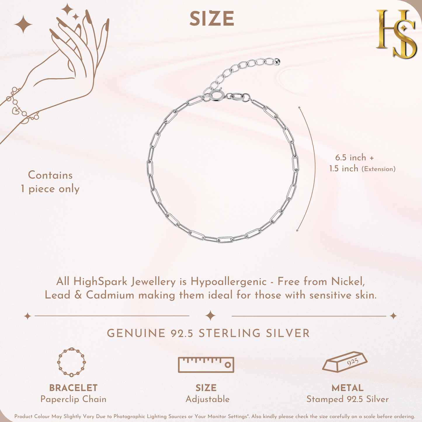 PaperClip Chain Bracelet In 925 Sterling Silver For Women