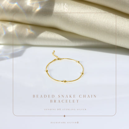Beaded Snake Chain Bracelet For Women in 925 Sterling Silver | 18k Gold Finish
