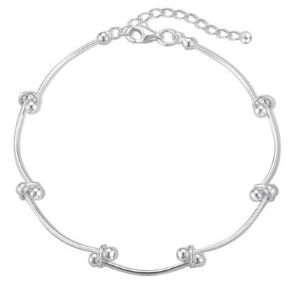 Curved Ball Bean Bean Knot Bracelet in 925 Sterling Silver for Women