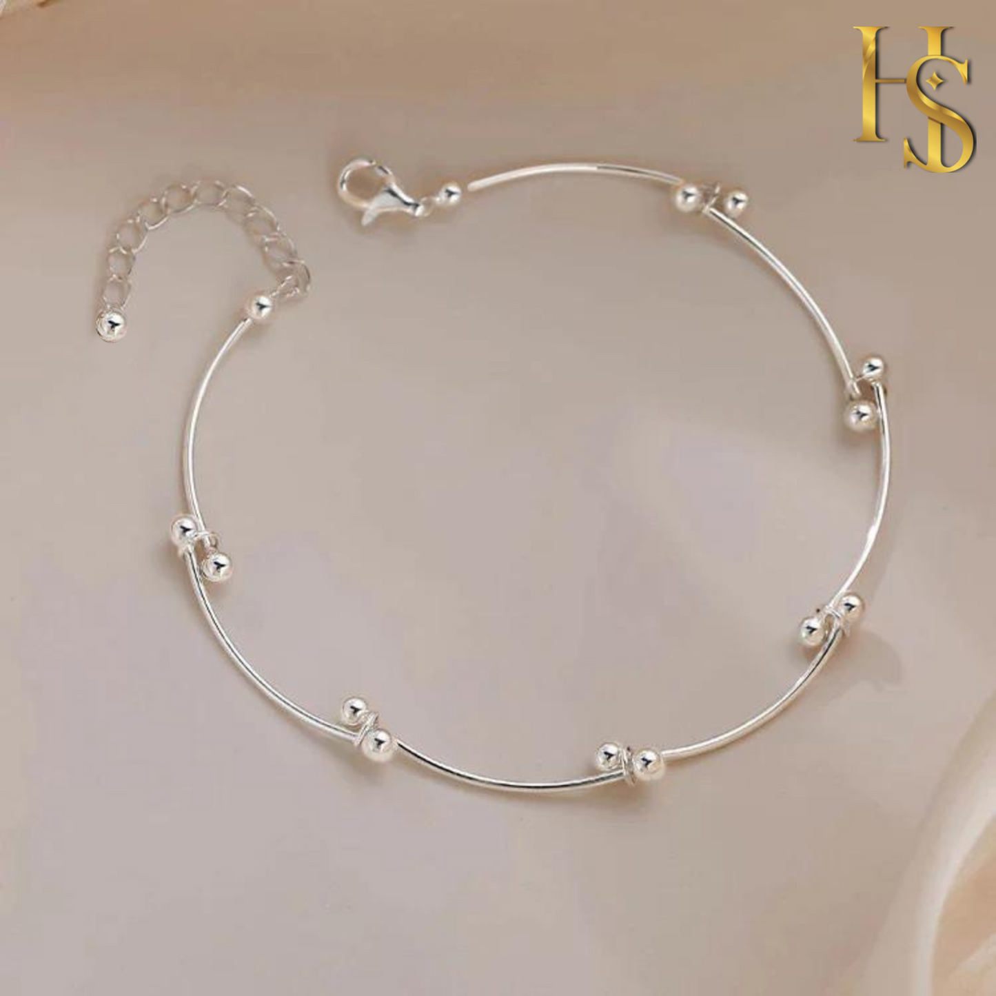 Curved Ball Bean Bean Knot Bracelet in 925 Sterling Silver for Women