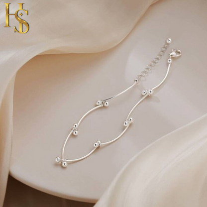 Curved Ball Bean Bean Knot Bracelet in 925 Sterling Silver for Women