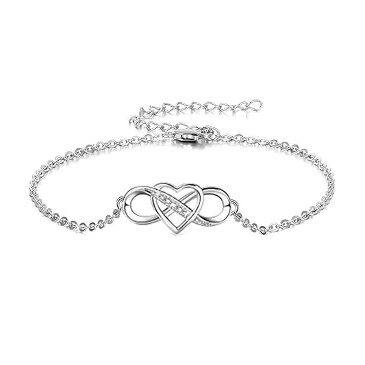 Studded Infinity Heart Bracelet in 925 Sterling Silver With Diamond like Brilliance Sparkling Zirconia