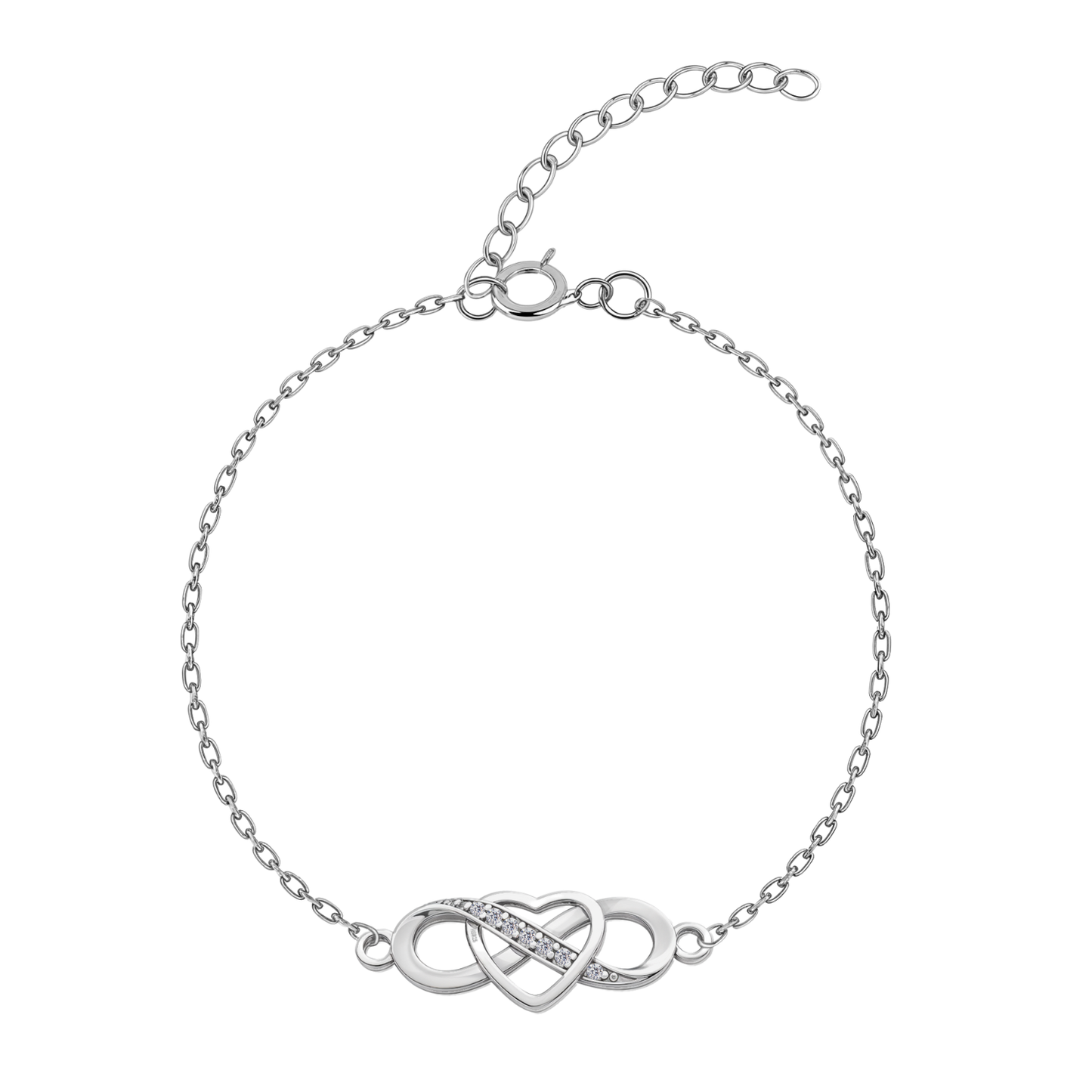 Solitaire Infinity Heart Bracelet In 925 Sterling Silver For Women
