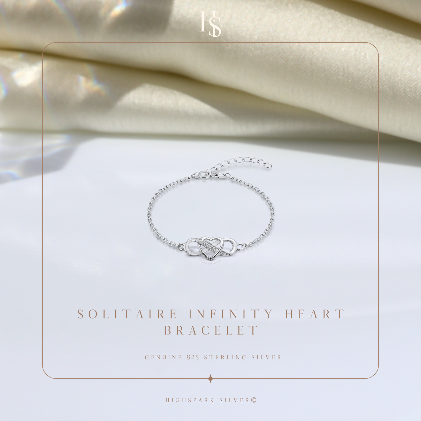 Solitaire Infinity Heart Bracelet In 925 Sterling Silver For Women