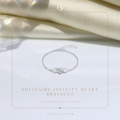 Solitaire Infinity Heart Bracelet In 925 Sterling Silver For Women