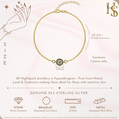 Dark Blue Sparkling Evil Eye Bracelet For Women in 925 Sterling Silver | 18k Gold Finish