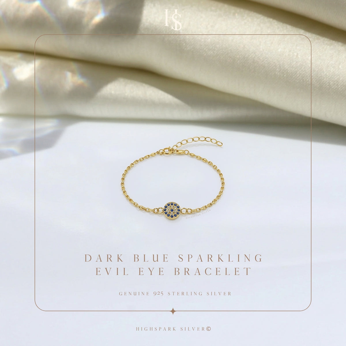 Dark Blue Sparkling Evil Eye Bracelet For Women in 925 Sterling Silver | 18k Gold Finish