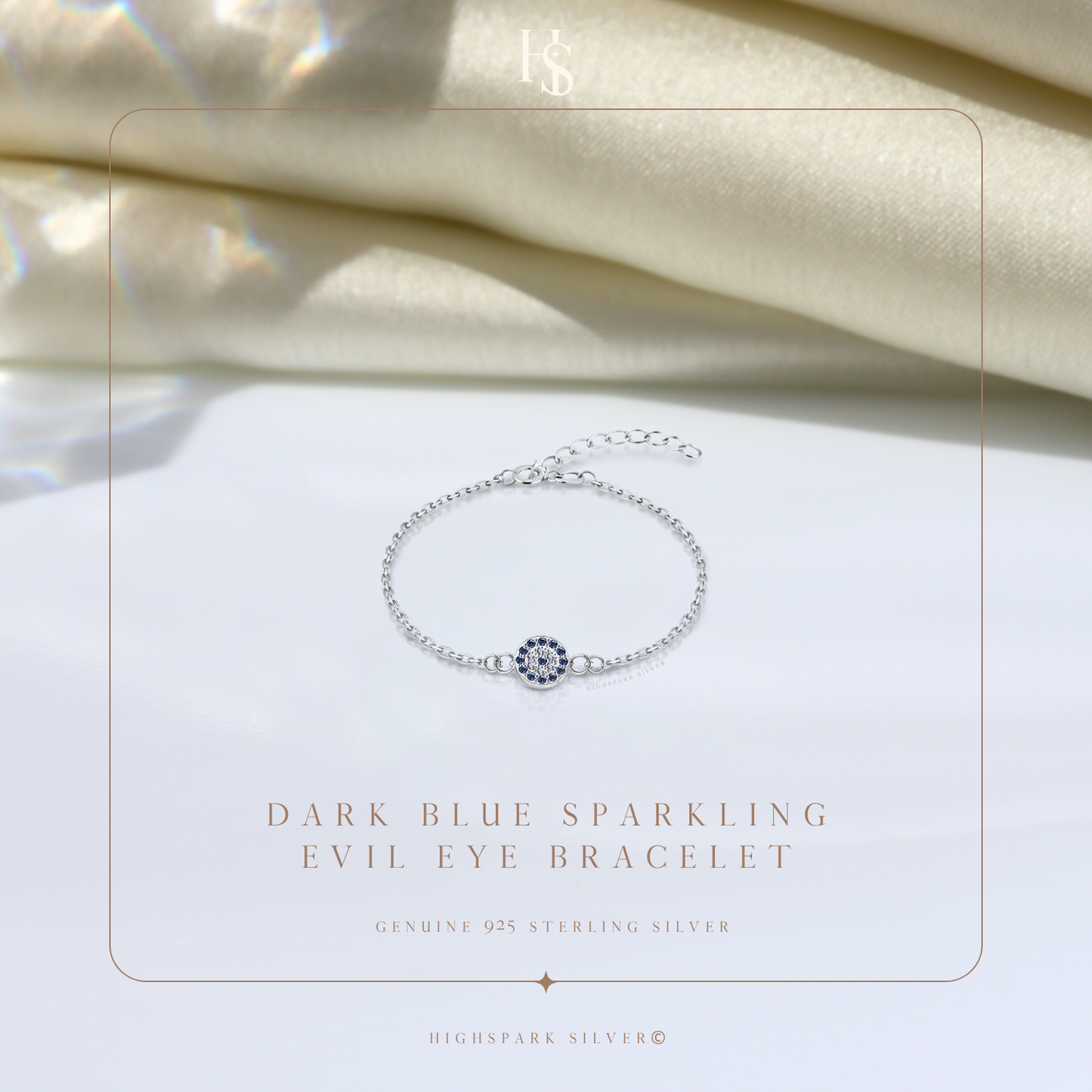 Dark Blue Sparkling Evil Eye Bracelet In 925 Sterling Silver For Women