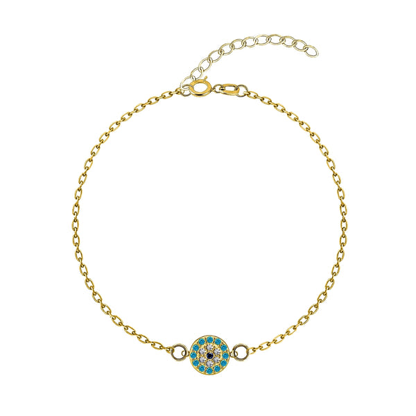 Light Blue Sparkling Evil Eye Bracelet For Women in 925 Sterling Silver | 18k Gold Finish