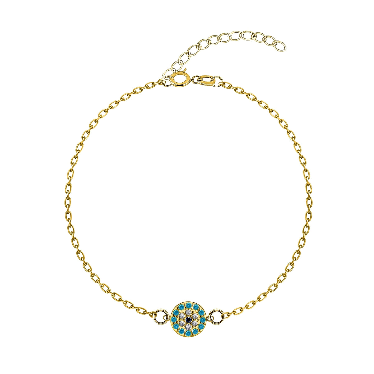 Light Blue Sparkling Evil Eye Bracelet For Women in 925 Sterling Silver | 18k Gold Finish