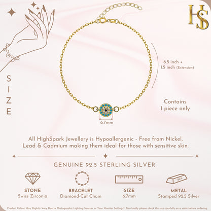 Light Blue Sparkling Evil Eye Bracelet For Women in 925 Sterling Silver | 18k Gold Finish