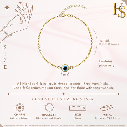 White Classic Evil Eye Bracelet For Women in 925 Sterling Silver | 18k Gold Finish