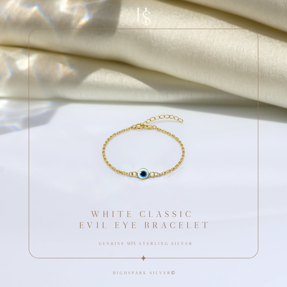 White Classic Evil Eye Bracelet For Women in 925 Sterling Silver | 18k Gold Finish
