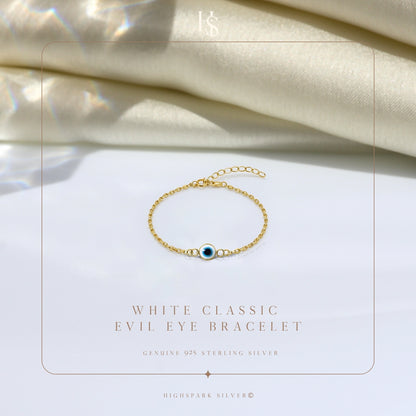 White Classic Evil Eye Bracelet For Women in 925 Sterling Silver | 18k Gold Finish