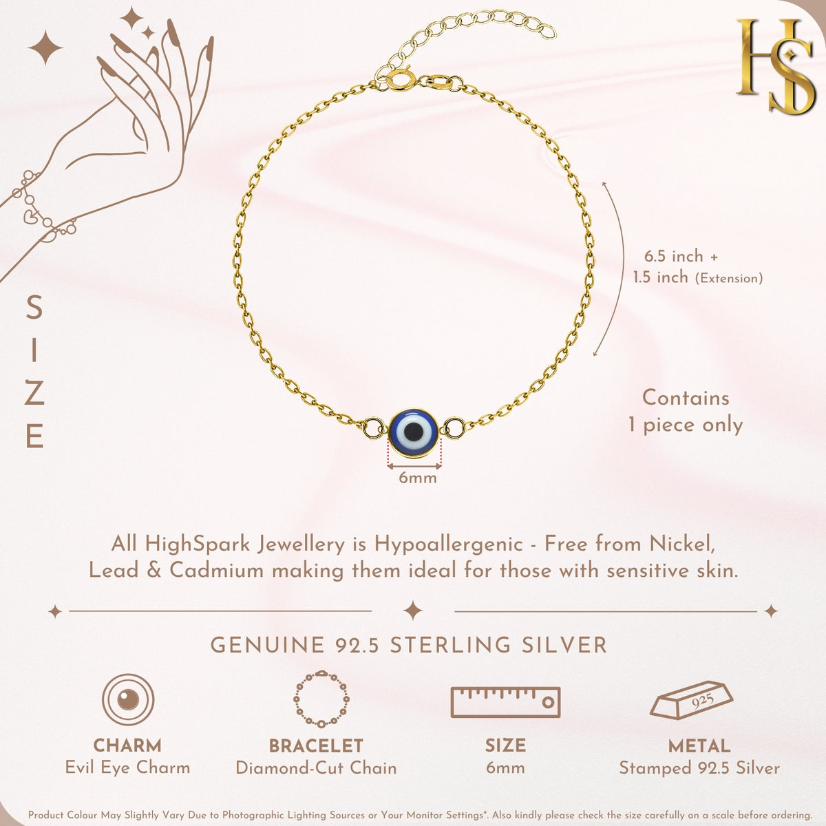 Blue Classic Evil Eye Bracelet For Women in 925 Sterling Silver | 18k Gold Finish