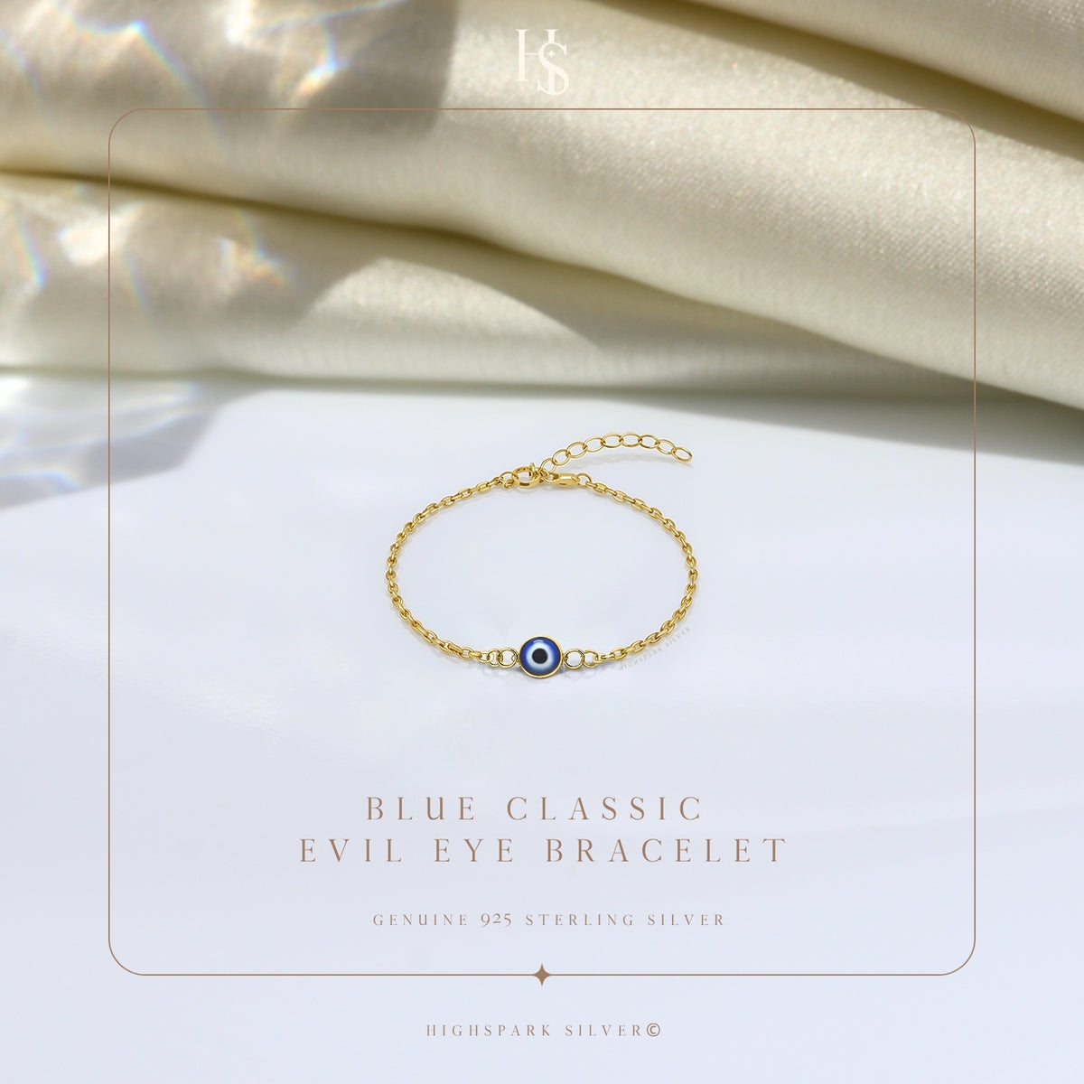 Blue Classic Evil Eye Bracelet For Women in 925 Sterling Silver | 18k Gold Finish