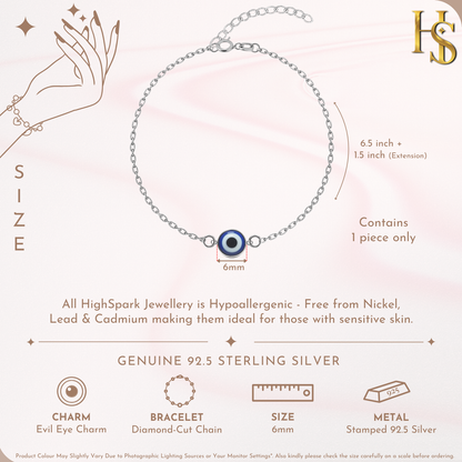 Blue Classis Evil Eye Bracelet In 925 Sterling Silver For Women