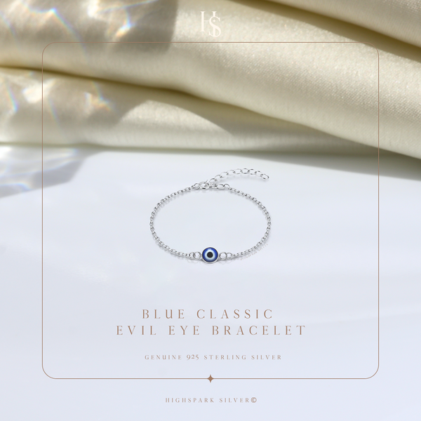 Blue Classis Evil Eye Bracelet In 925 Sterling Silver For Women