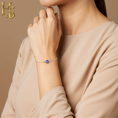 Blue Classis Evil Eye Bracelet In 925 Sterling Silver For Women