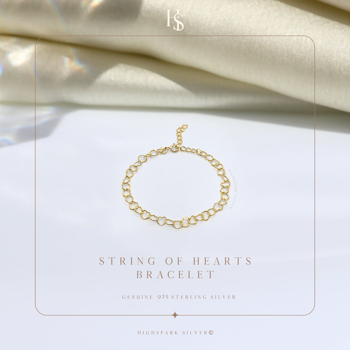 String of Hearts Bracelet For Women in 925 Sterling Silver | 18k Gold Finish