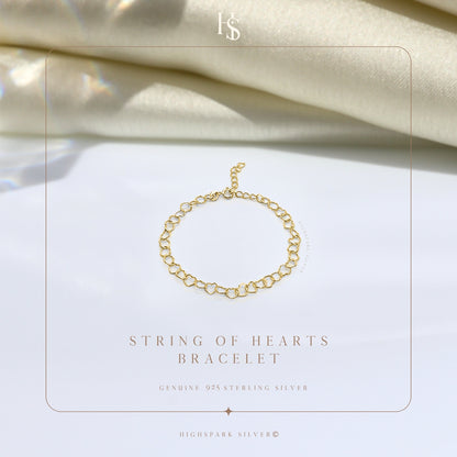 String of Hearts Bracelet For Women in 925 Sterling Silver | 18k Gold Finish