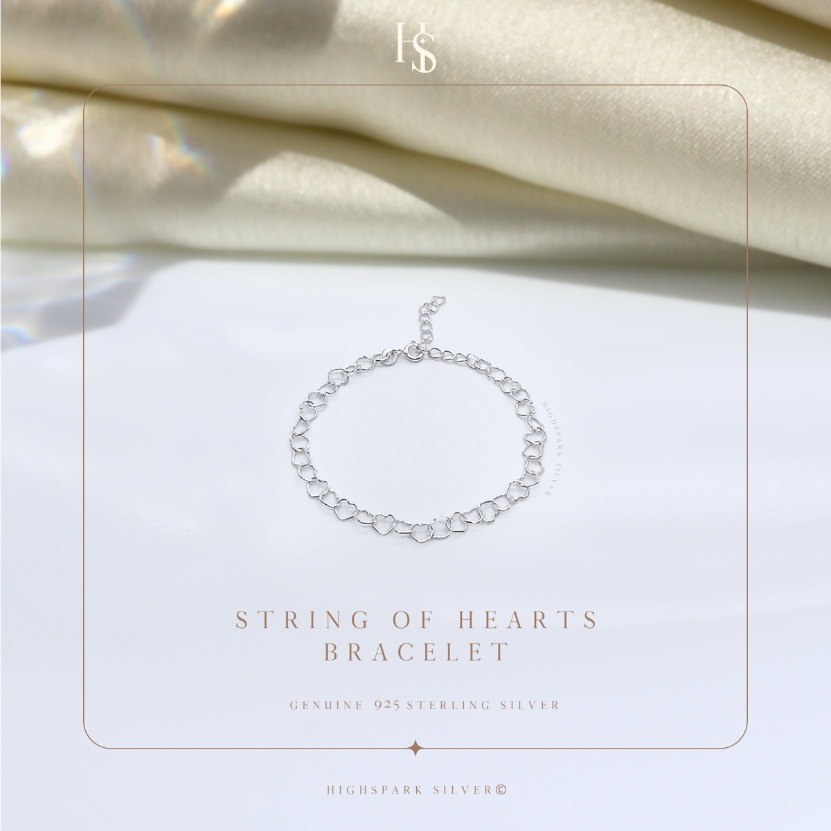 String of Hearts Bracelet in 925 Sterling Silver for Women