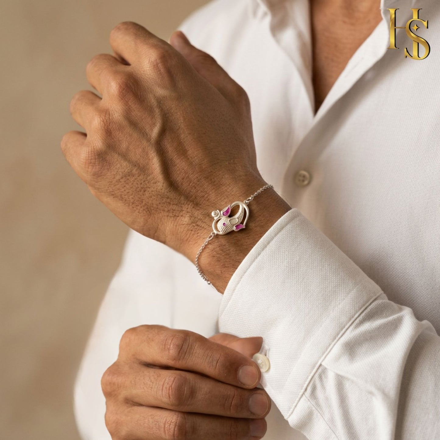 Divine Ganesha Bracelet for Men in 925 Sterling Silver