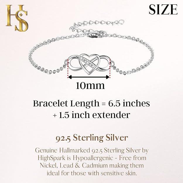 Studded Infinity Heart Bracelet in 925 Sterling Silver With Diamond like Brilliance Sparkling Zirconia