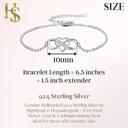 Studded Infinity Heart Bracelet in 925 Sterling Silver With Diamond like Brilliance Sparkling Zirconia