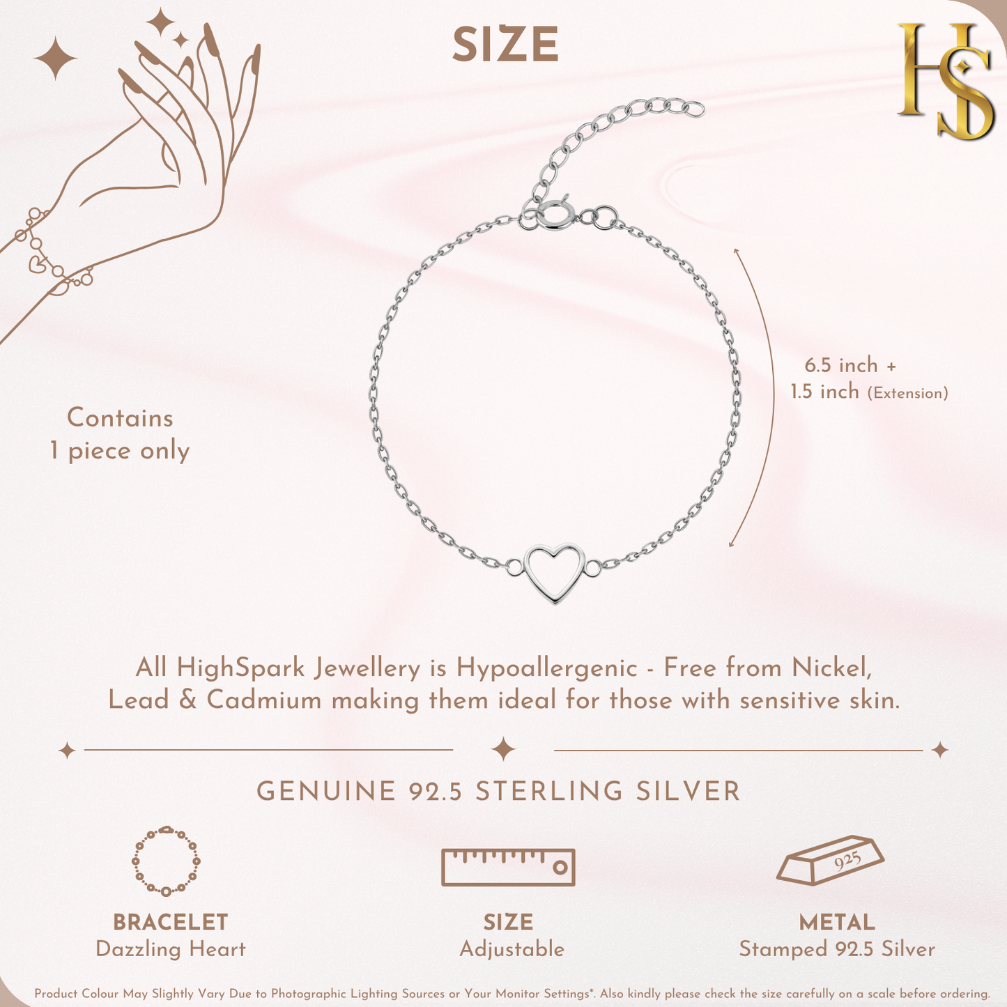 Charming Heart Bracelet in 925 Sterling Silver for Women